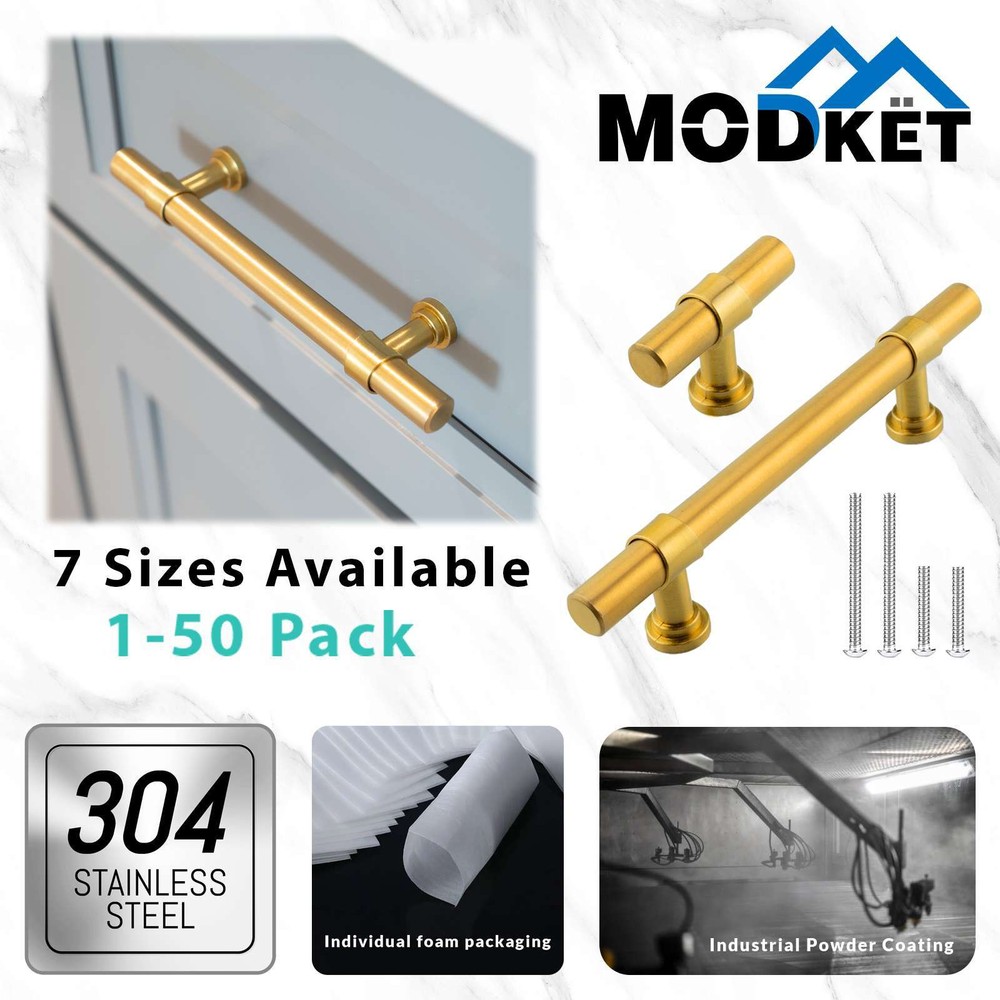 Brushed Gold Modern Cabinet Handles Pulls Knobs Kitchen Hardware Drawer Pull