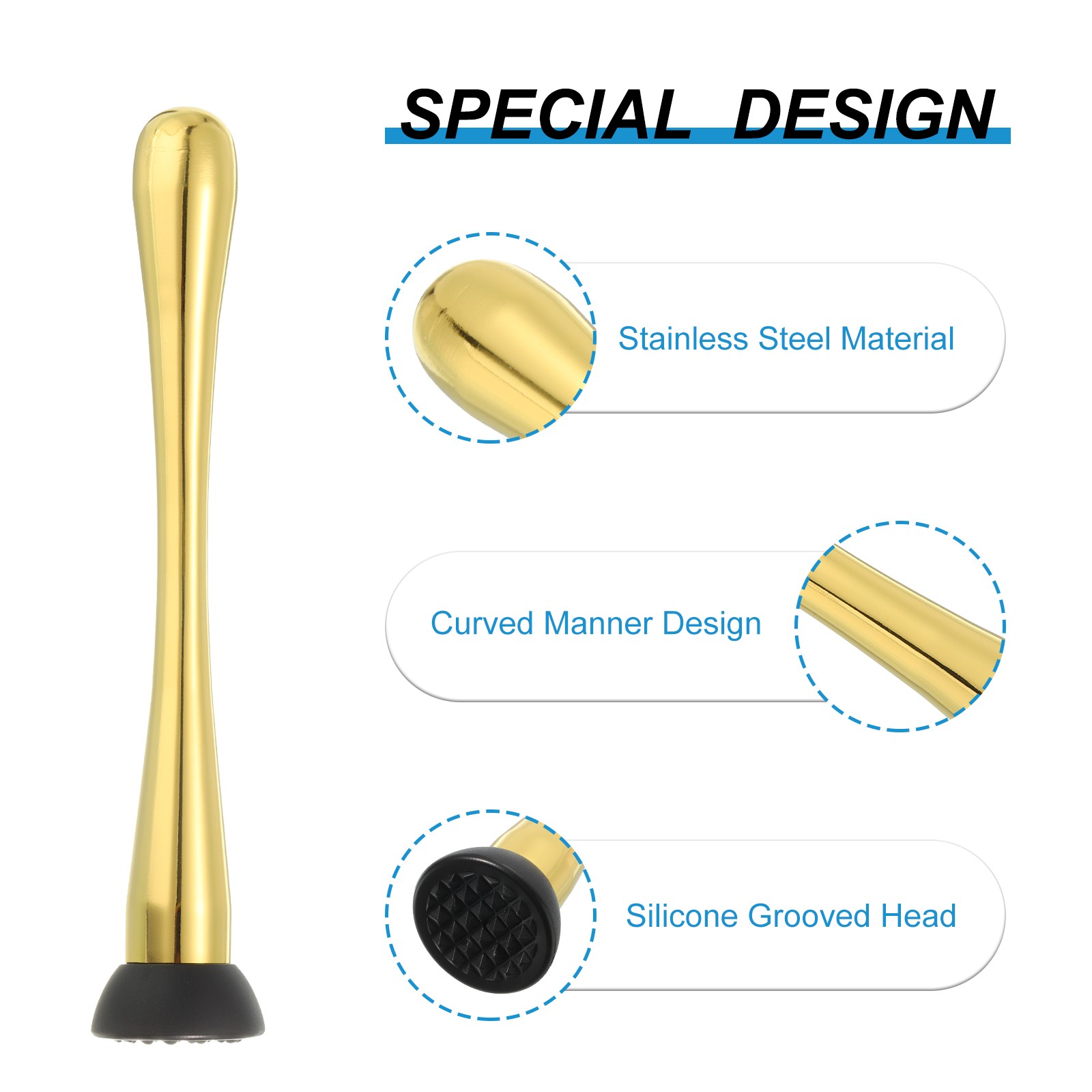 9 Inch Stainless Steel Cocktail Muddler Drink Muddler Bar Tool Gold