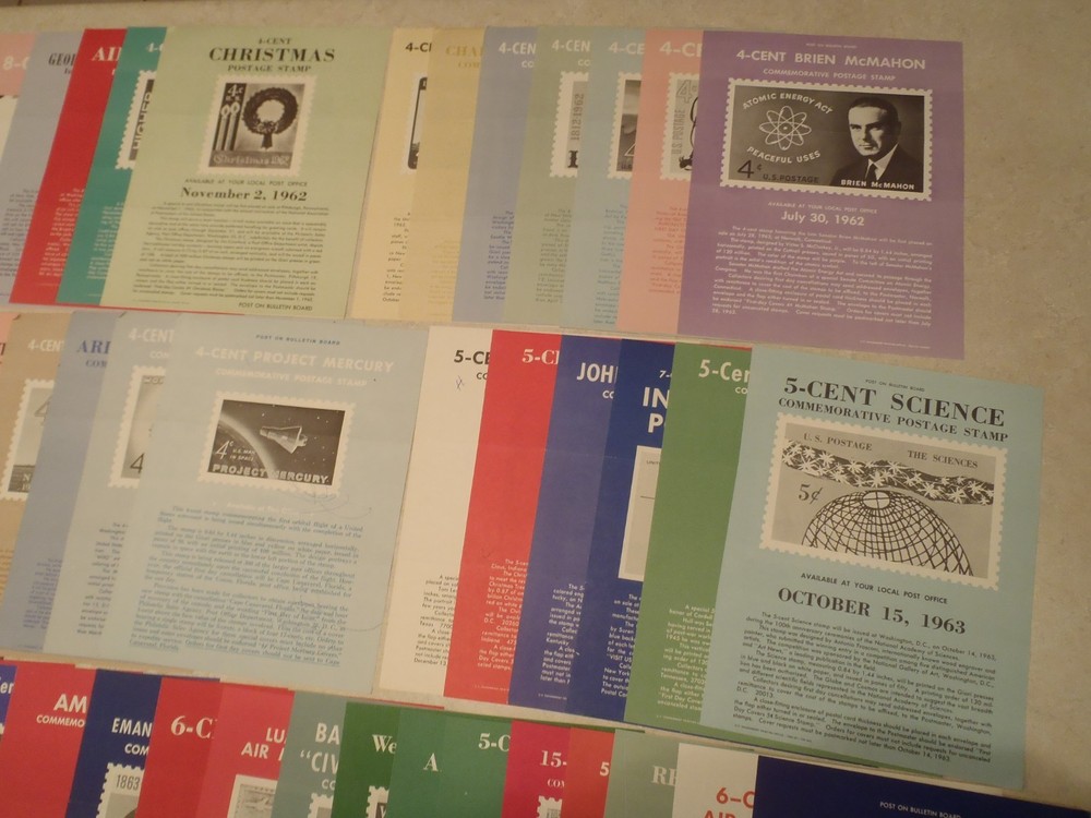 Vintage Postage Stamp Bulletin Poster Lot 1960s Post Office Air Mail 1962 1963