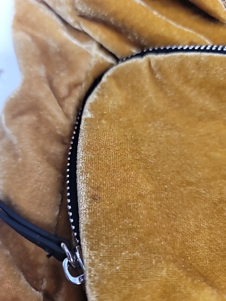Light Brown Velvet Backpack/ Purse With Handle. Pull Up/ Drawstring Design.