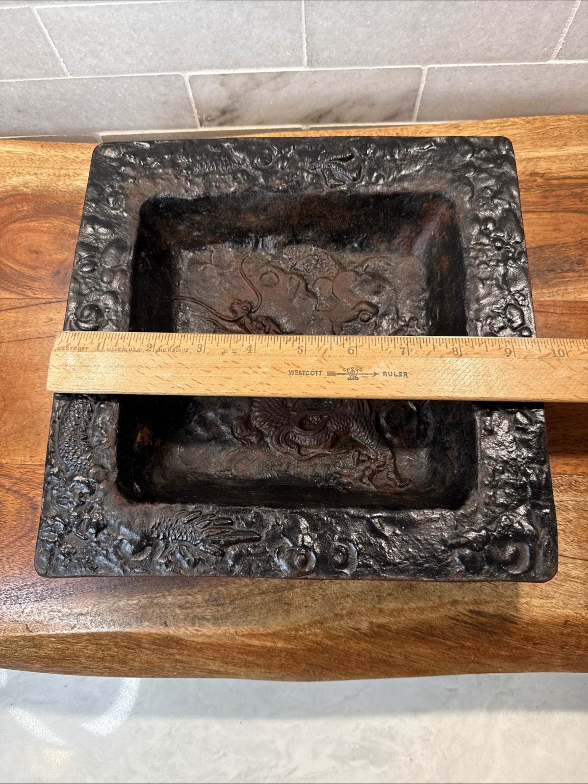 Vintage Japanese Cast Iron Dragon Tray Umbrella / Cane Stand Drip Pan 9.5”