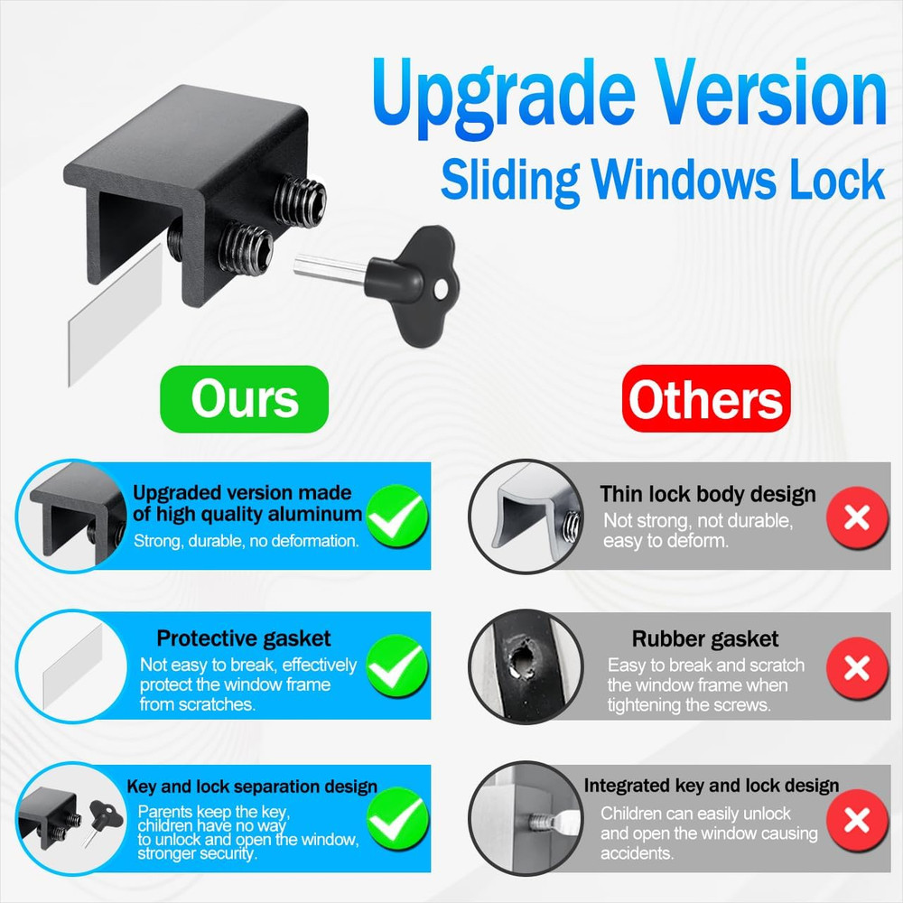 Window Locks,4 Pack Sliding Window Locks with Key for Vertical & Horizontal Slid
