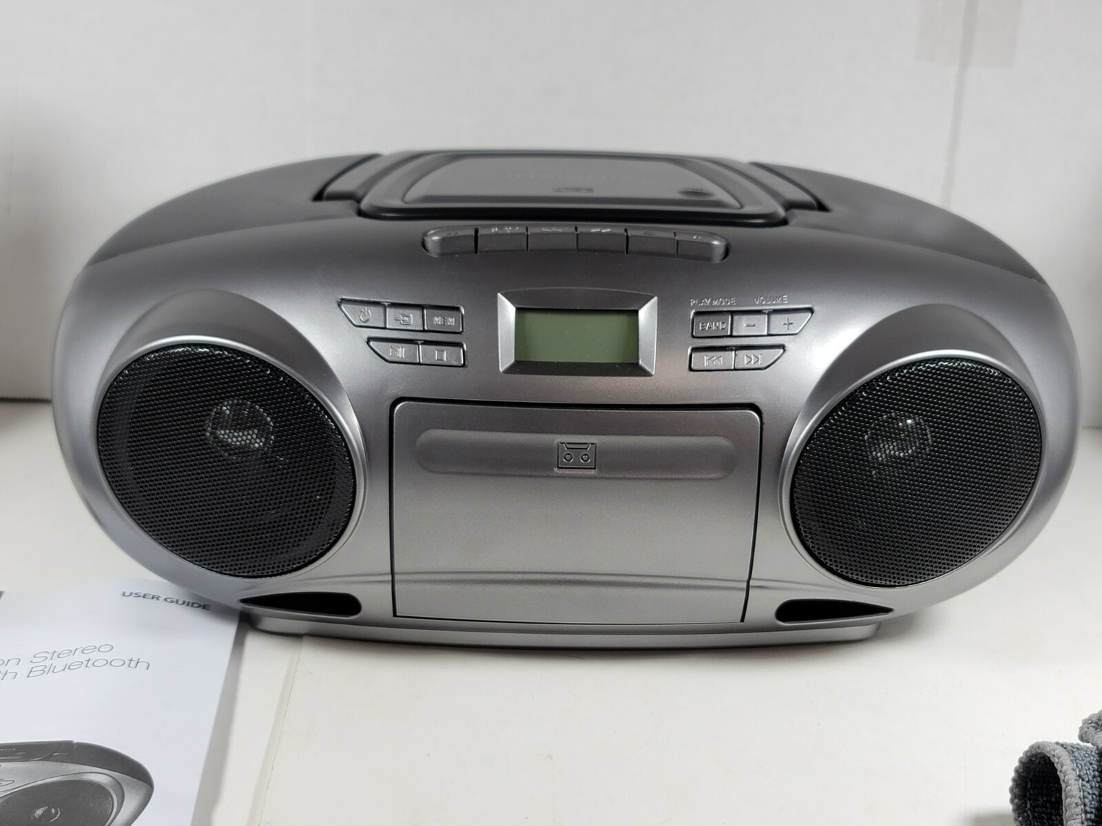 Insignia - AM/FM Radio Portable CD Boombox with Bluetooth - Silver/Black