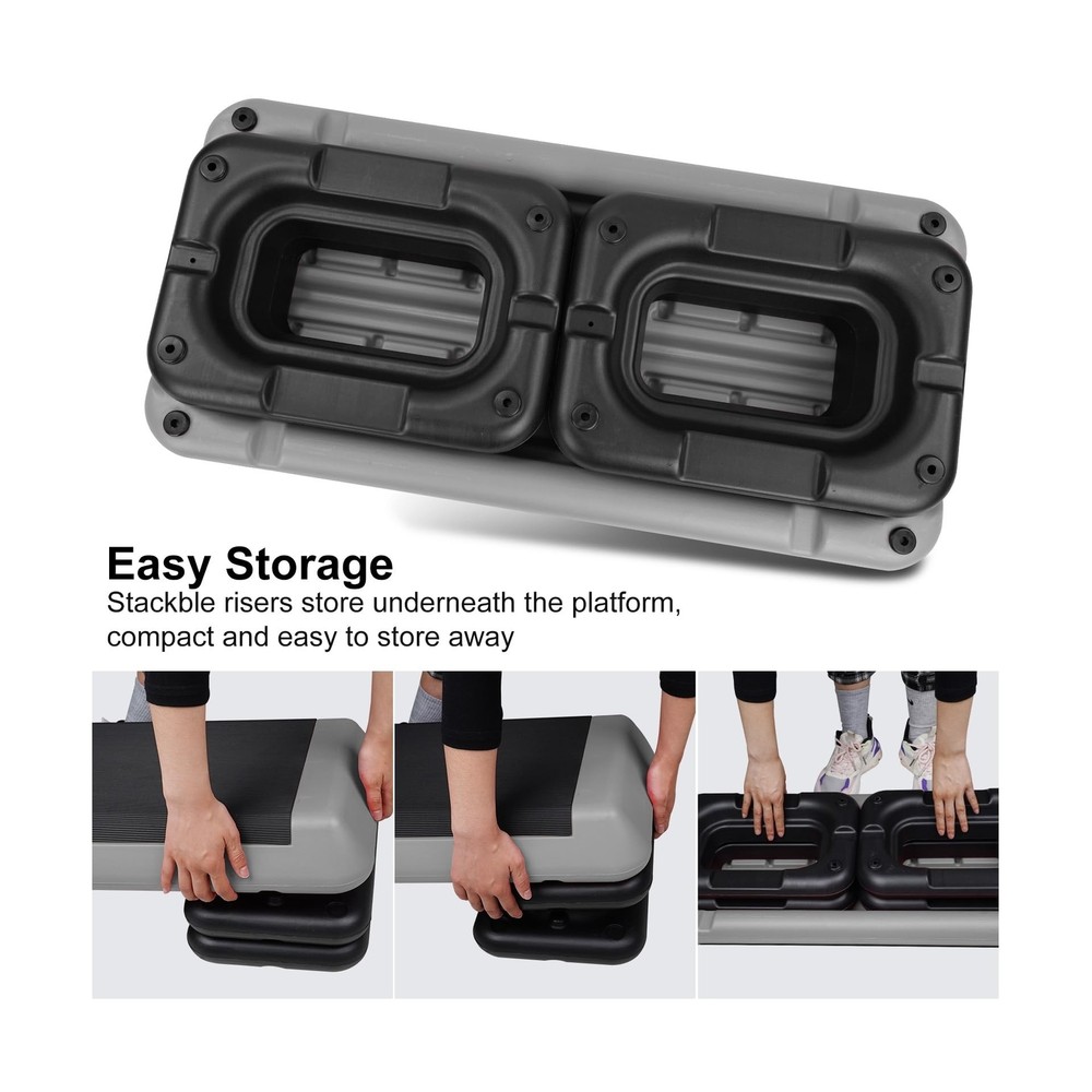 4''-6''-8''Adjustable Aerobic Stepper w/4 Risers Health Workout Step Platform...