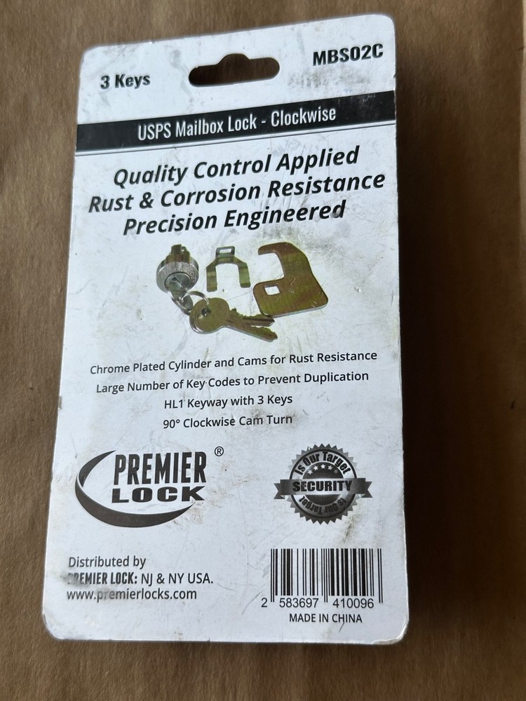 Premier Lock USPS Mailbox Lock Clockwise MBS02C 3-Keys New