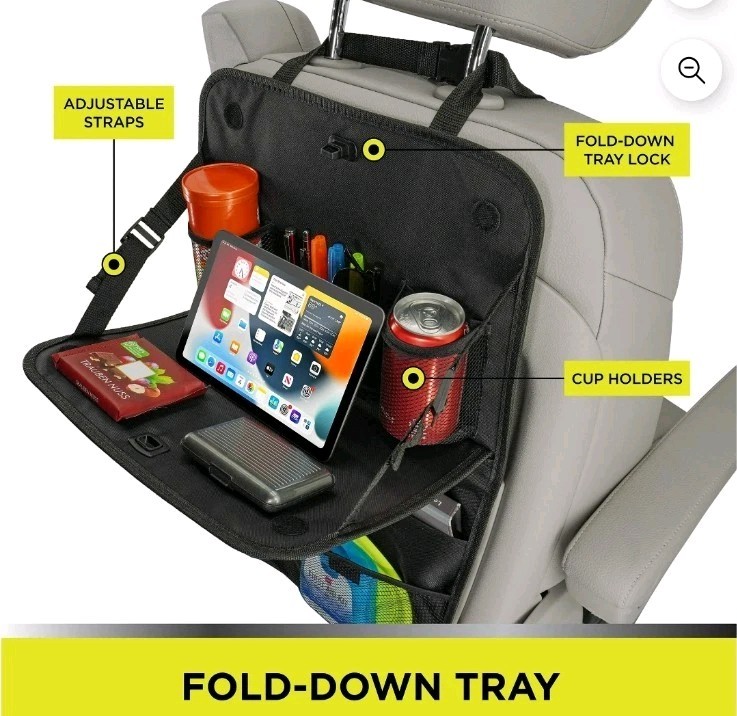 Auto Drive Multi-Pocket Backseat Organizer with Table (Black)