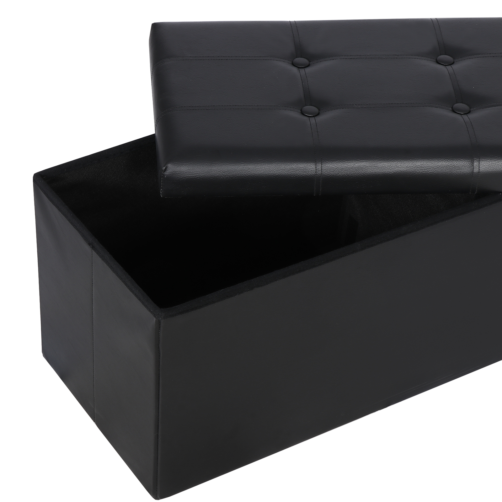 43 Inches Folding Storage Ottoman Bench Storage Chest Footrest wi/ Divider Black