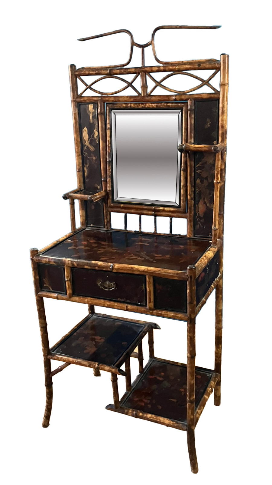 Victorian Tortoiseshell Bamboo & Japanned Lacquer Bonheur du Jour Late 19th C