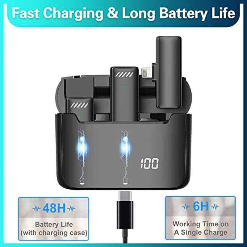 2-Pack Wireless Microphone for iPhone with Charging Case for iPhone/iPad