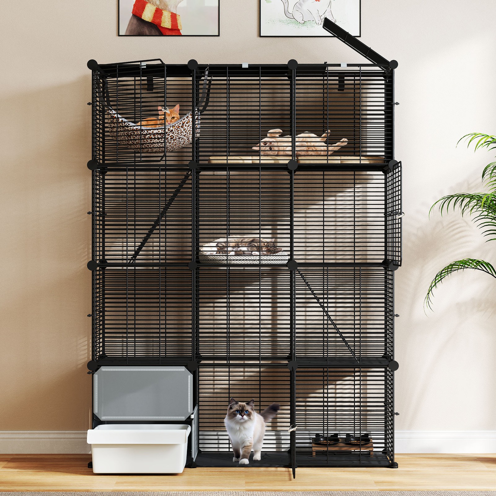 3 Tiers Indoor Cat Cage Spacious Play Area for 1-3 Small Kittens w/ Litter Box