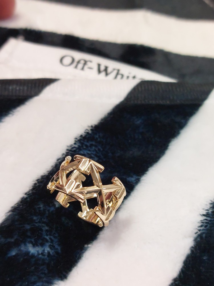 Off-White Gold Plated Arrow Logo Adjustable Ring