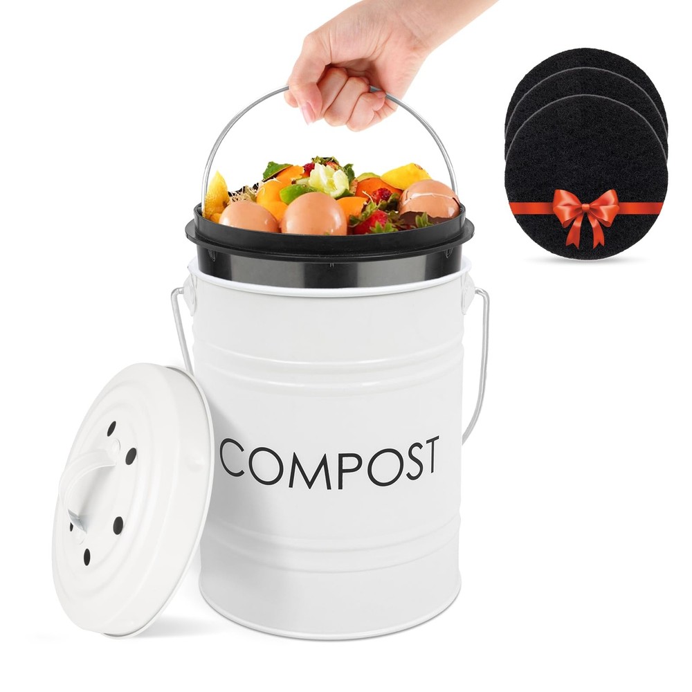 Compost Bin Kitchen Countertop Compost Bin with lid – Small Compost Bin Inclu...