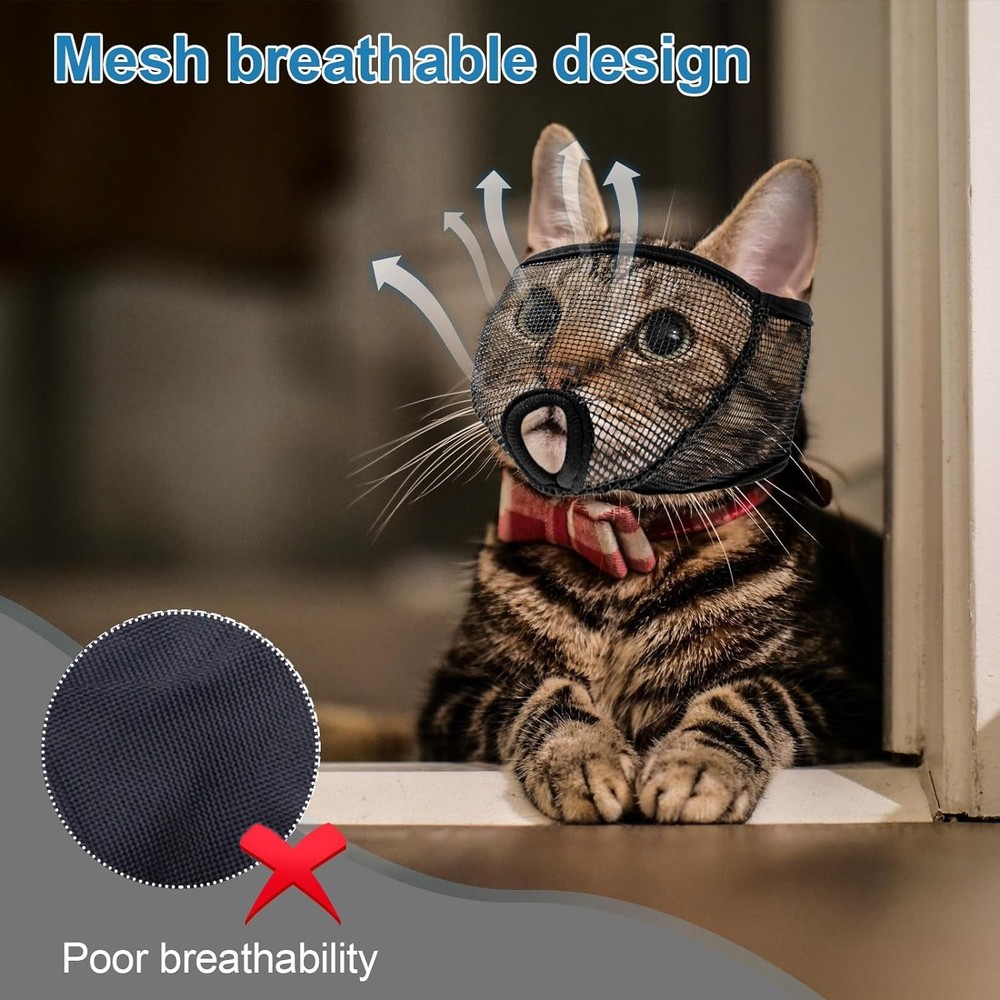 Cat Muzzle for Grooming Nail Trimming with Soft Mesh Covered, Prevent Biting ...