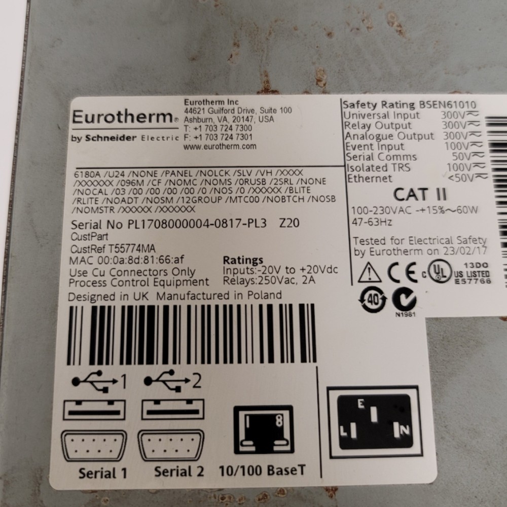 Eurotherm 6180A Paperless Graphic Recorder 24 Universal Inputs Missing Terminals