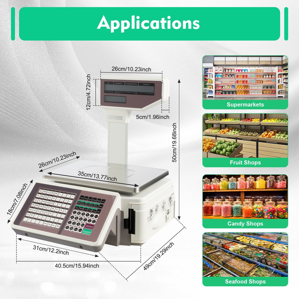 Commercial Digital Price Computing Scale 66 lbs with Label Printer 110V-220V