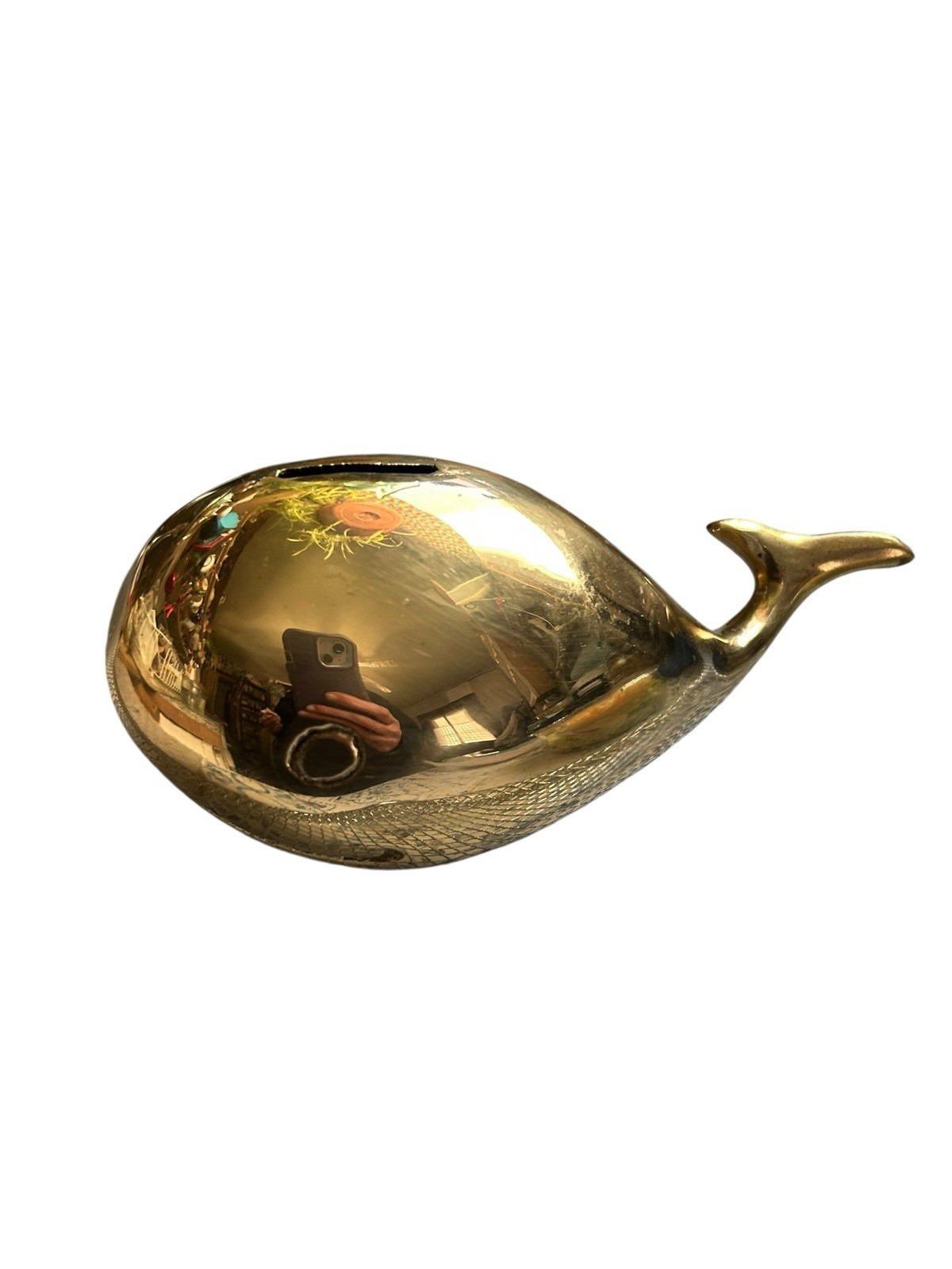 BRASS- Made in Korea Whale Bank, screw on base plate: screws are removable