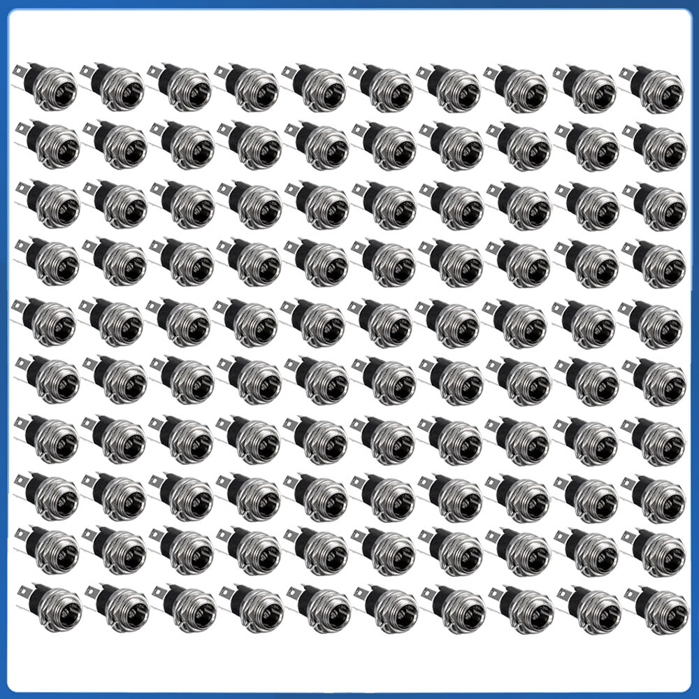 20/40/60/80/100pcs DC Power Socket With Threaded Nut Panel Connector 3-Pin