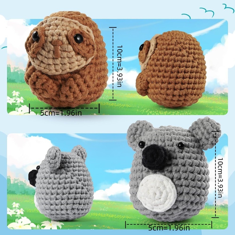 Beginner Crochet Kit 4-Pack DIY Animal Set w/ Yarn Hook & Video Tutorials Gift