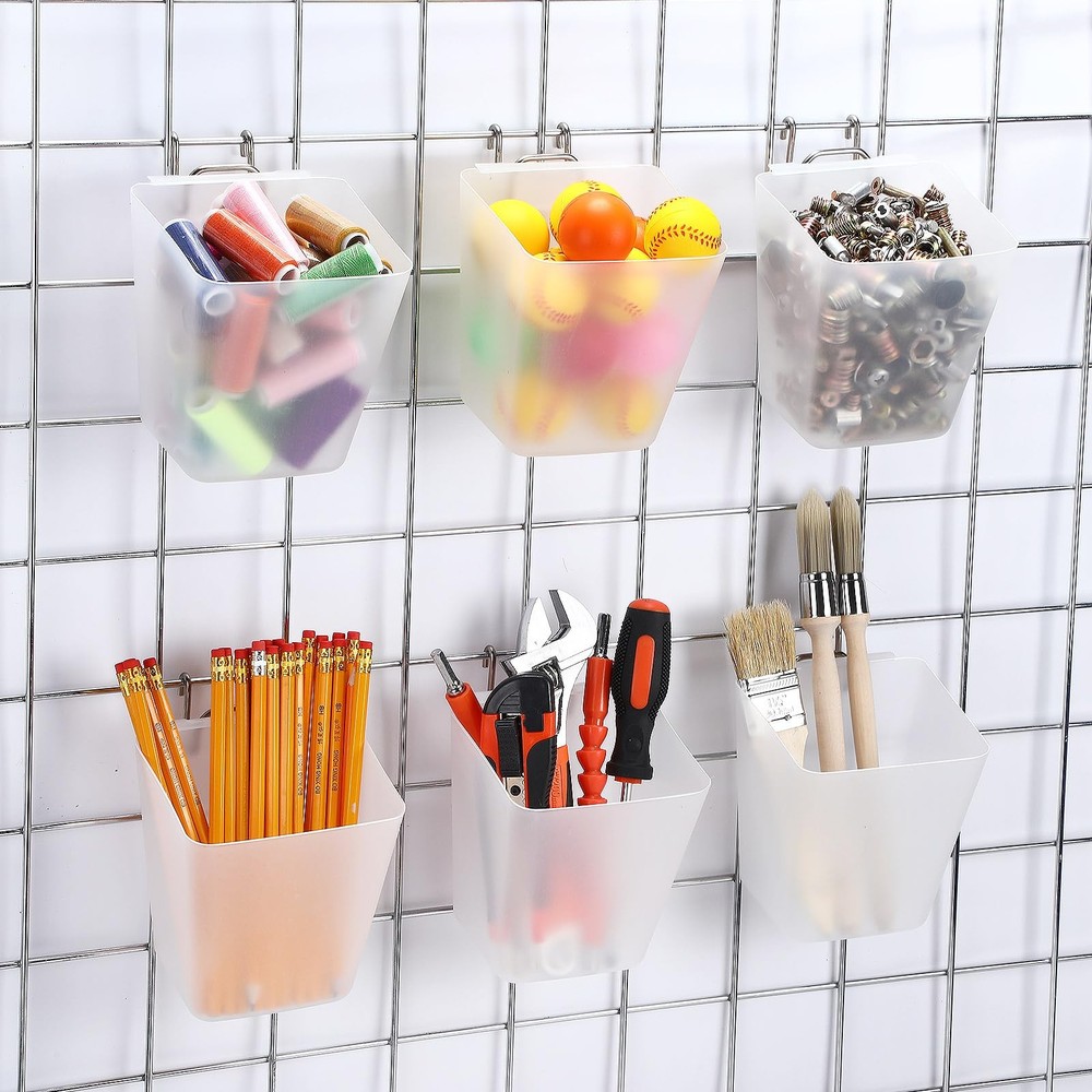 6 Pack Large Gridwall Cups Gridwall Storage Bin with Hooks Hanging Baskets Sq...