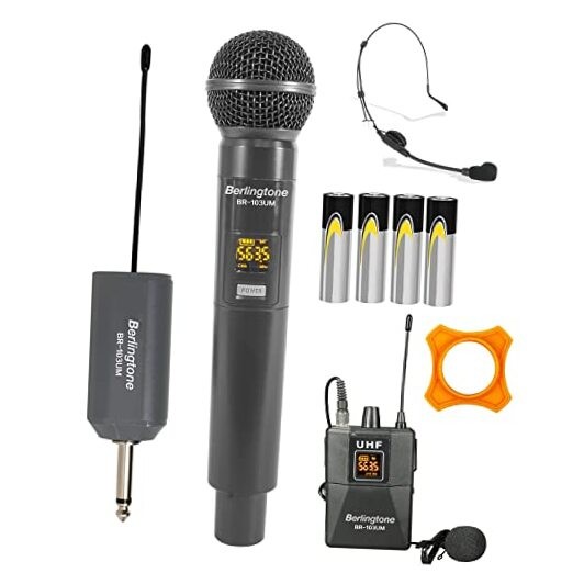 ) Dual UHF Wireless Microphone System, with Headset Mic, 60 Adjustable
