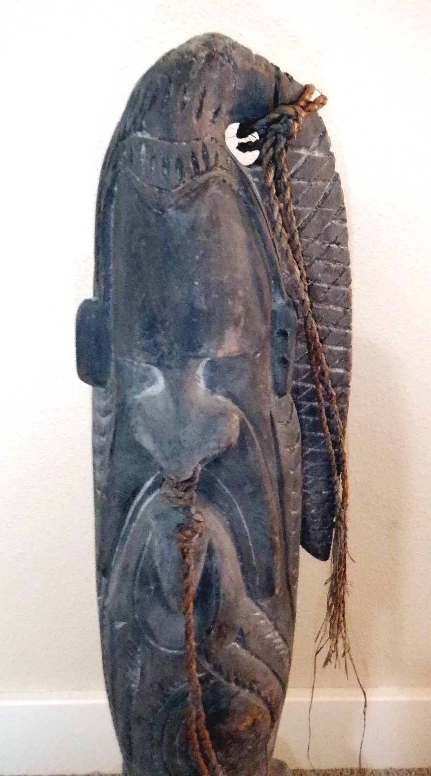 Papua New Guinea Wooden Crocodile Whistle/Flute, 22" H, 4" W with mount