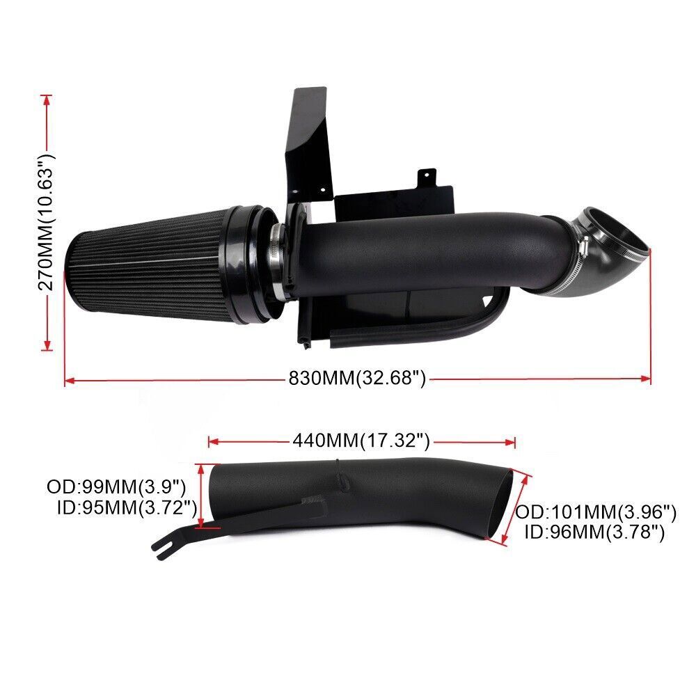 4" Black Cold Air Intake+Heat Shield Kit For 99-06 GMC/Chevy V8 4.8L/5.3L/6.0L