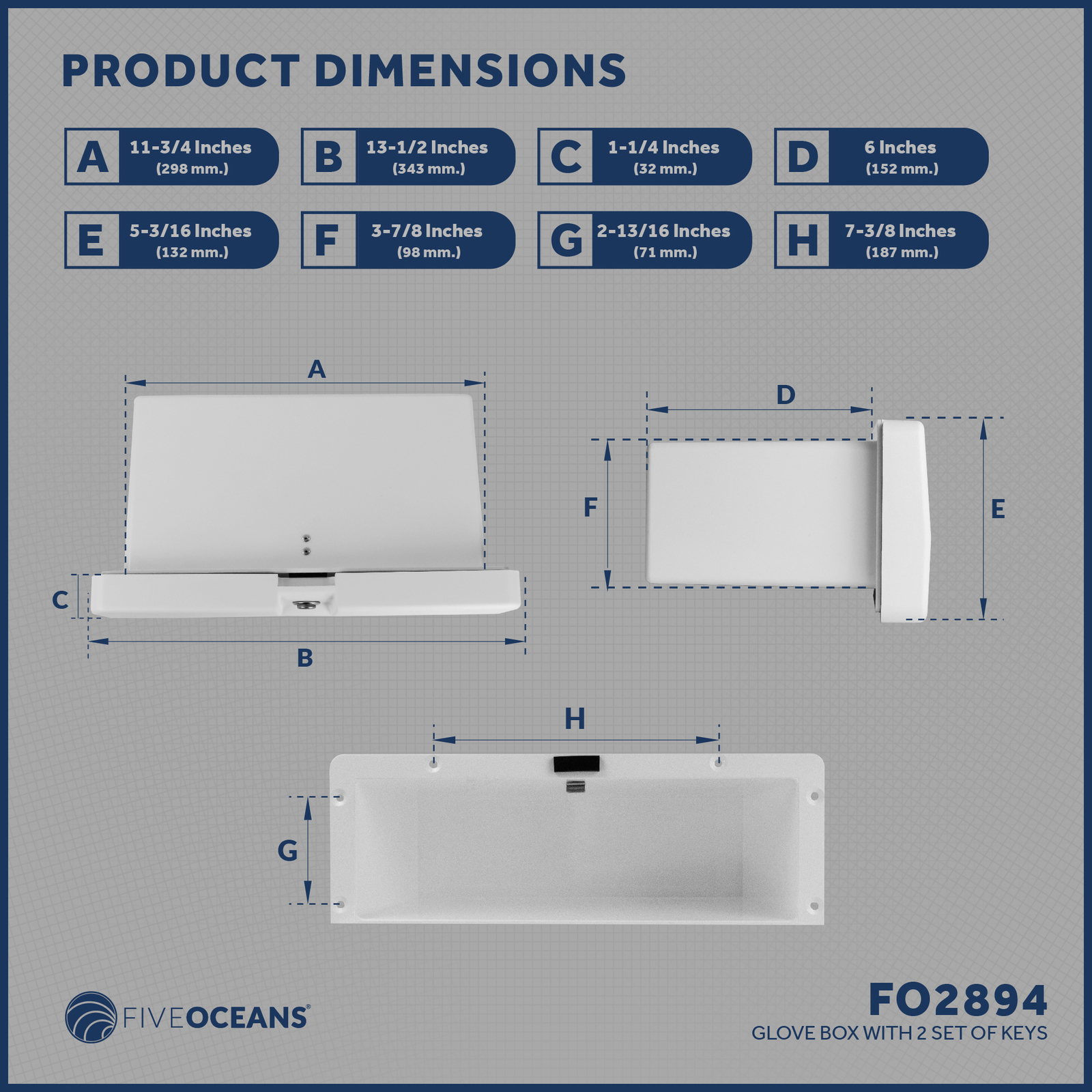 Boat Glove Box, Lockable with 2 Keys, High-Impact and UV-Resistant White Plastic
