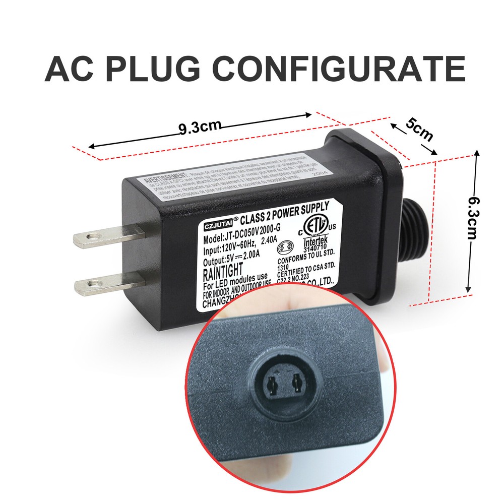 5V 2A JT-DC050V1000 IP44 Low Voltage LED Driver US/CA Plug for String Lights Sx