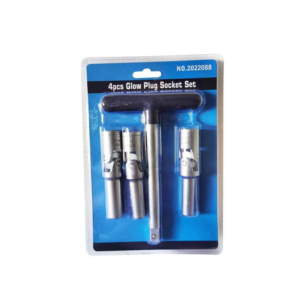 4pc Glow Plug Socket Set - 3/8" Dr T-Bar - For 8/10/12mm - Removal Tool