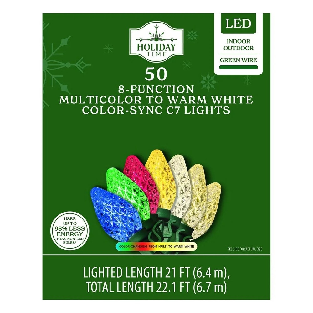 Holiday Time 50-Count 8-Function Multicolor to Warm White Color-Sync LED C7