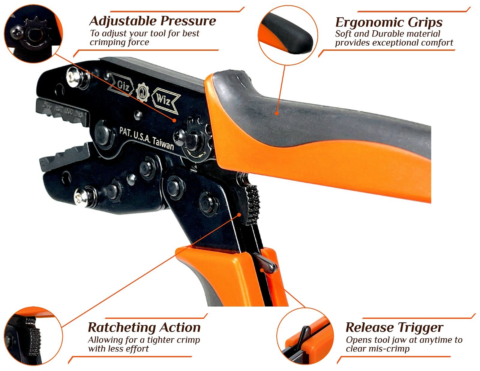 Quick Change Ratchet Crimp Tool 2 Die Non-insulated Flag Ring Terminal AWG 22-8