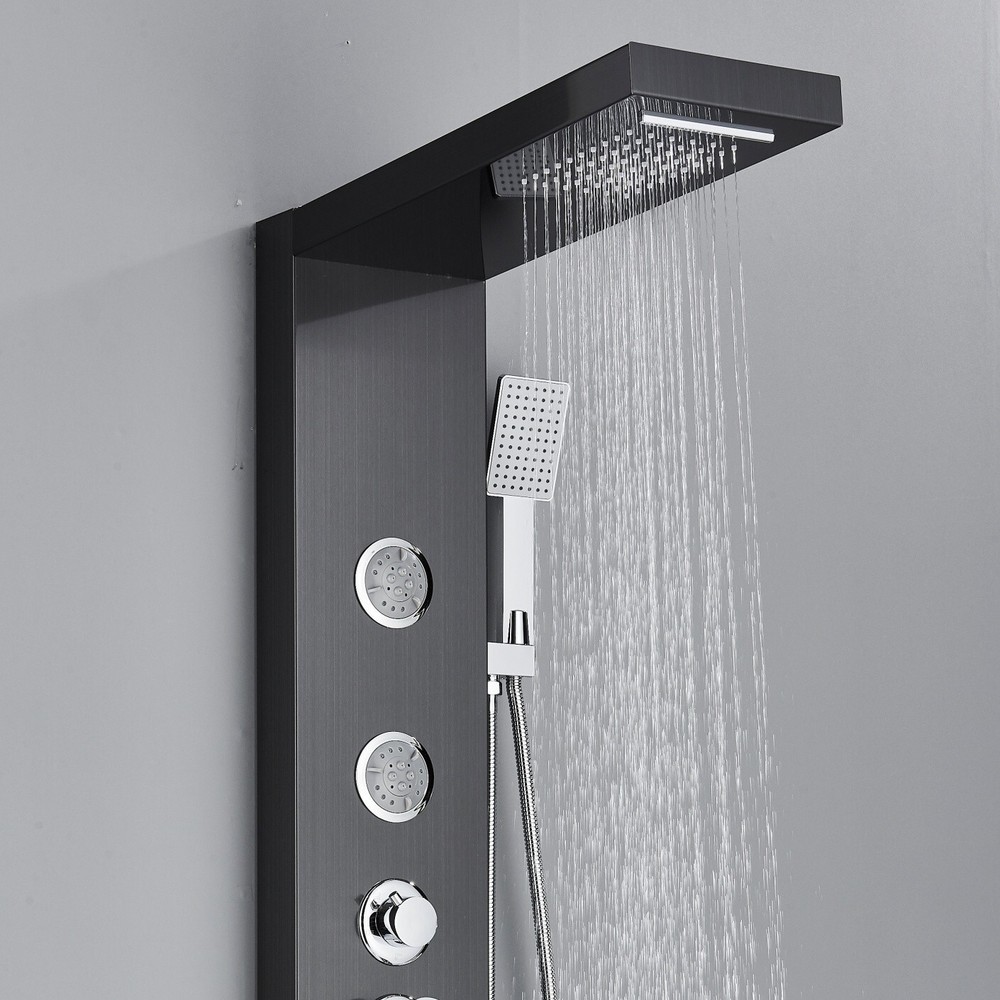 Black Shower Panel Tower System Stainless Steel Multi-function Massage Body Jets