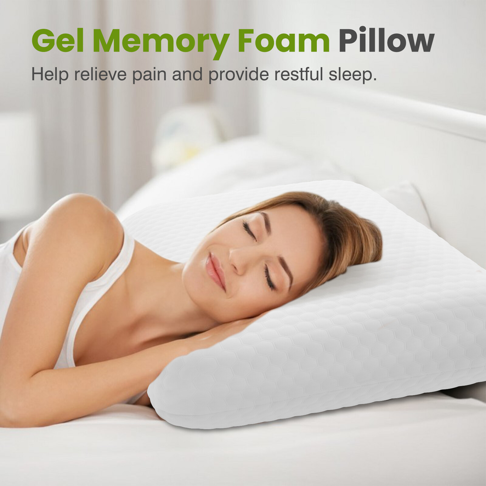 Cooling Memory Foam Pillow with Pillowcase - Neck Support for Side Sleepers