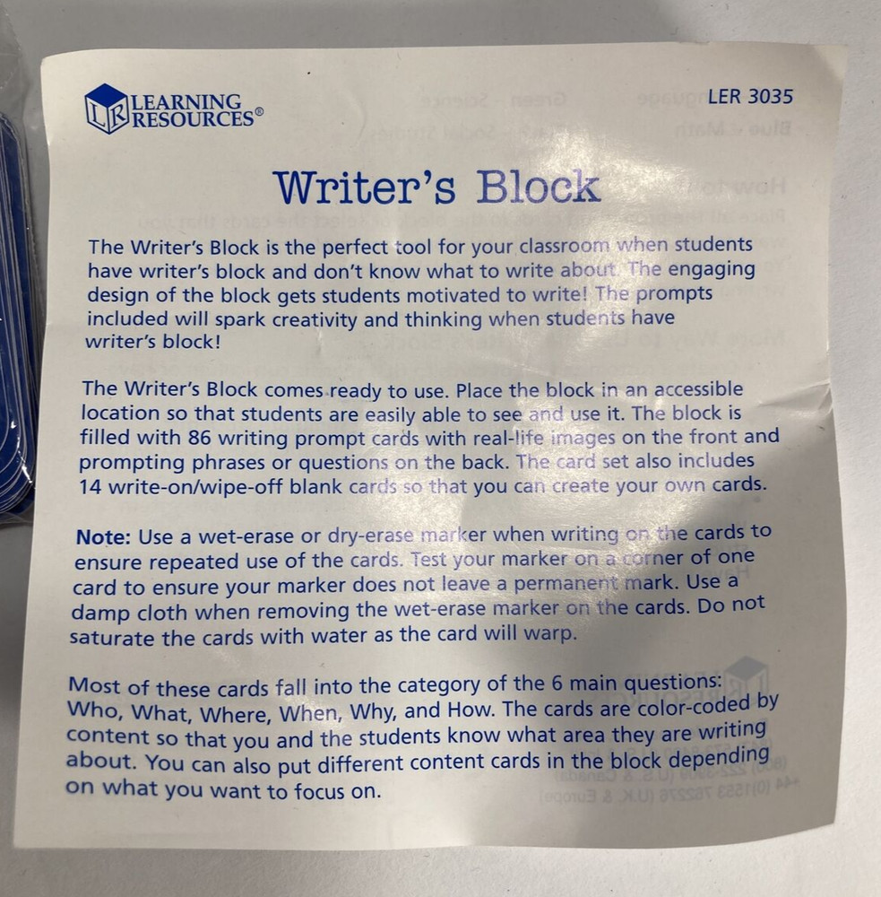 Learning Resources Writers Block Cube Prompts Classroom/Tutoring/Homeschool