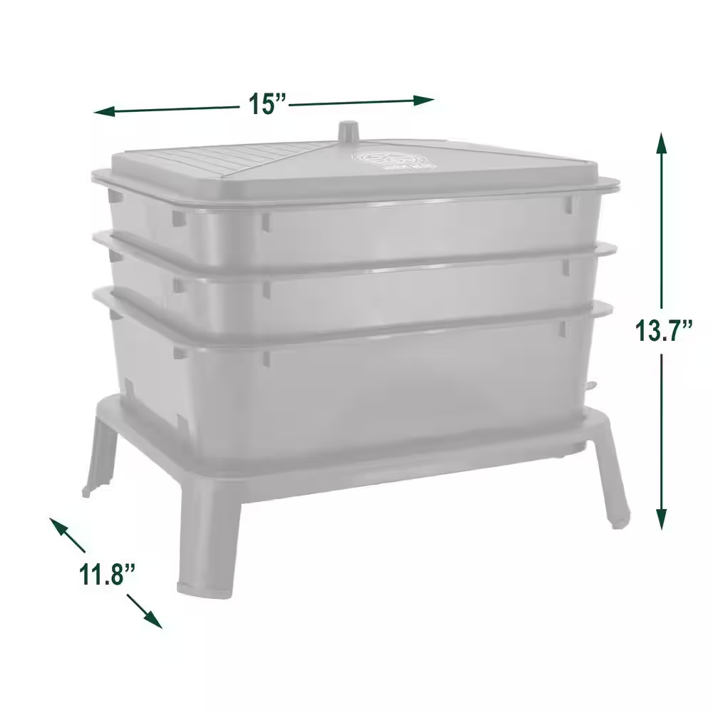 Jaylen Worm Nerd Large Gray 4-Tray Worm Composting Bin Kit with Coco Coir Brick