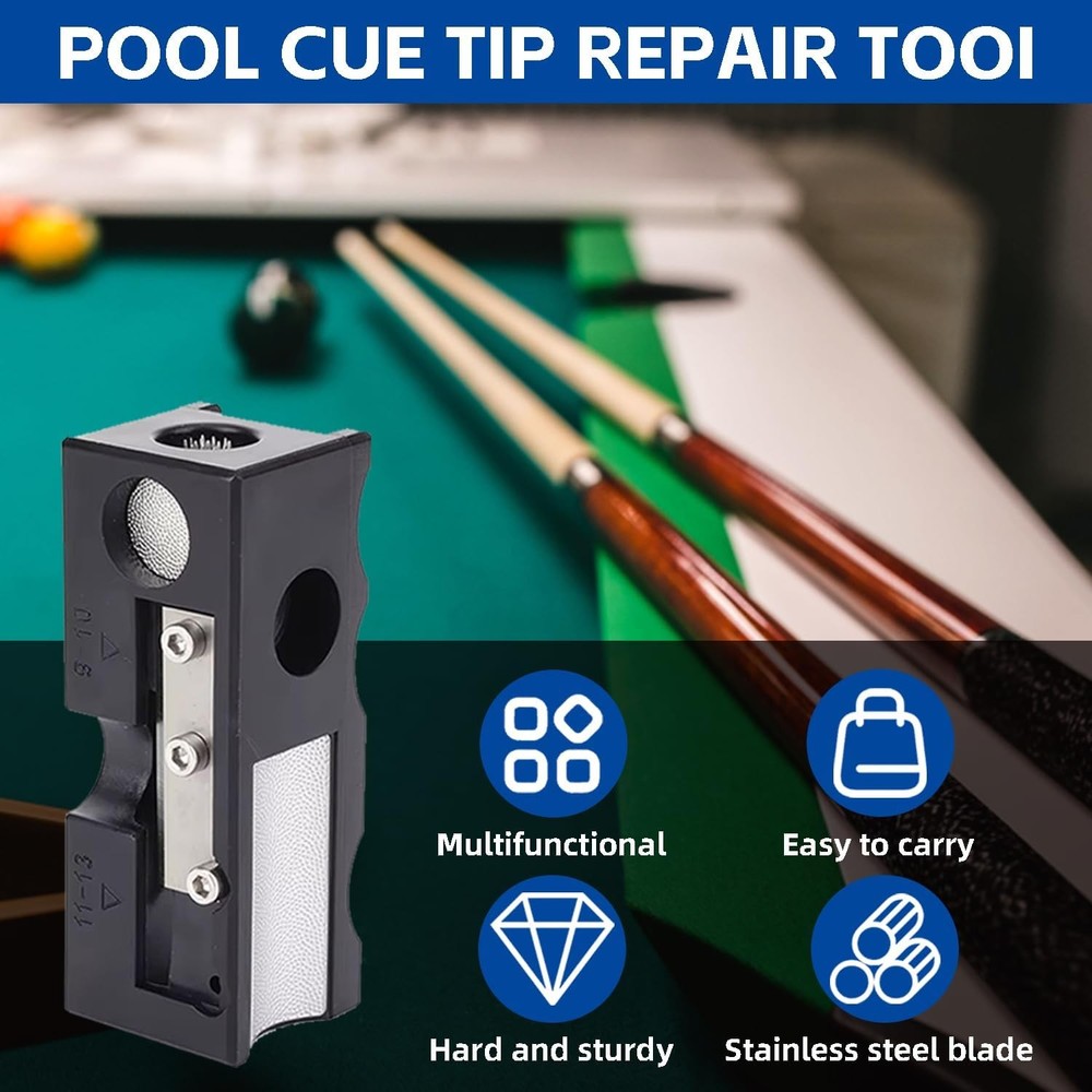 11-in-1 Pool Cue Tips Replacement Kit, Billiards Tip Shaper, Black
