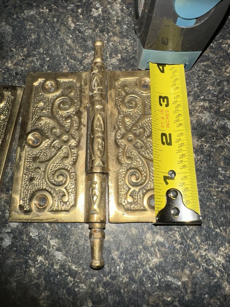 3 Vintage Brass Door Hinge Hardware.