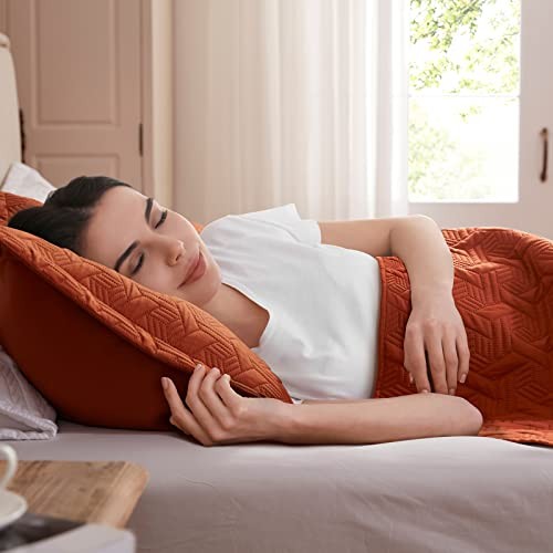Full/Queen Quilt Set 3 Pieces,Lightweight Burnt Orange/Rust Bedspread