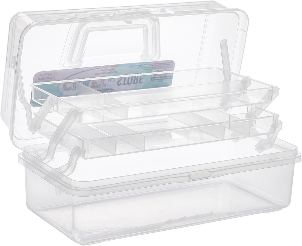 Multi-Layer Plastic Dividing Craft Storage Box - Portable Handled Art Supply ...