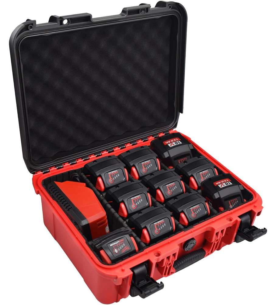 Case for Milwaukee Battery - Extra Large Hard Storage Box with Adjustable Div...