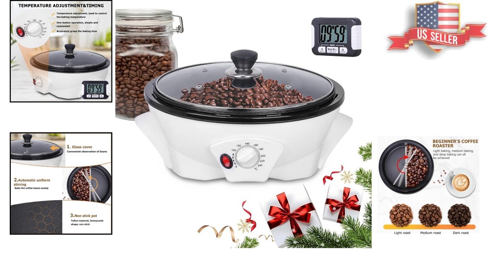 Versatile Home Coffee Bean Roaster with Automatic Mixing Rod - Precise Roasting