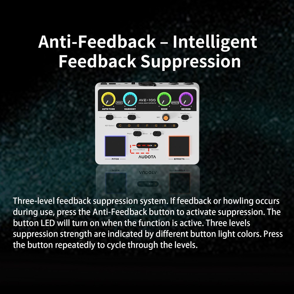 AUDOTA Vocal Multi-effects Processor Guitar Effect Pedal w/ Reverb Delay Pitch