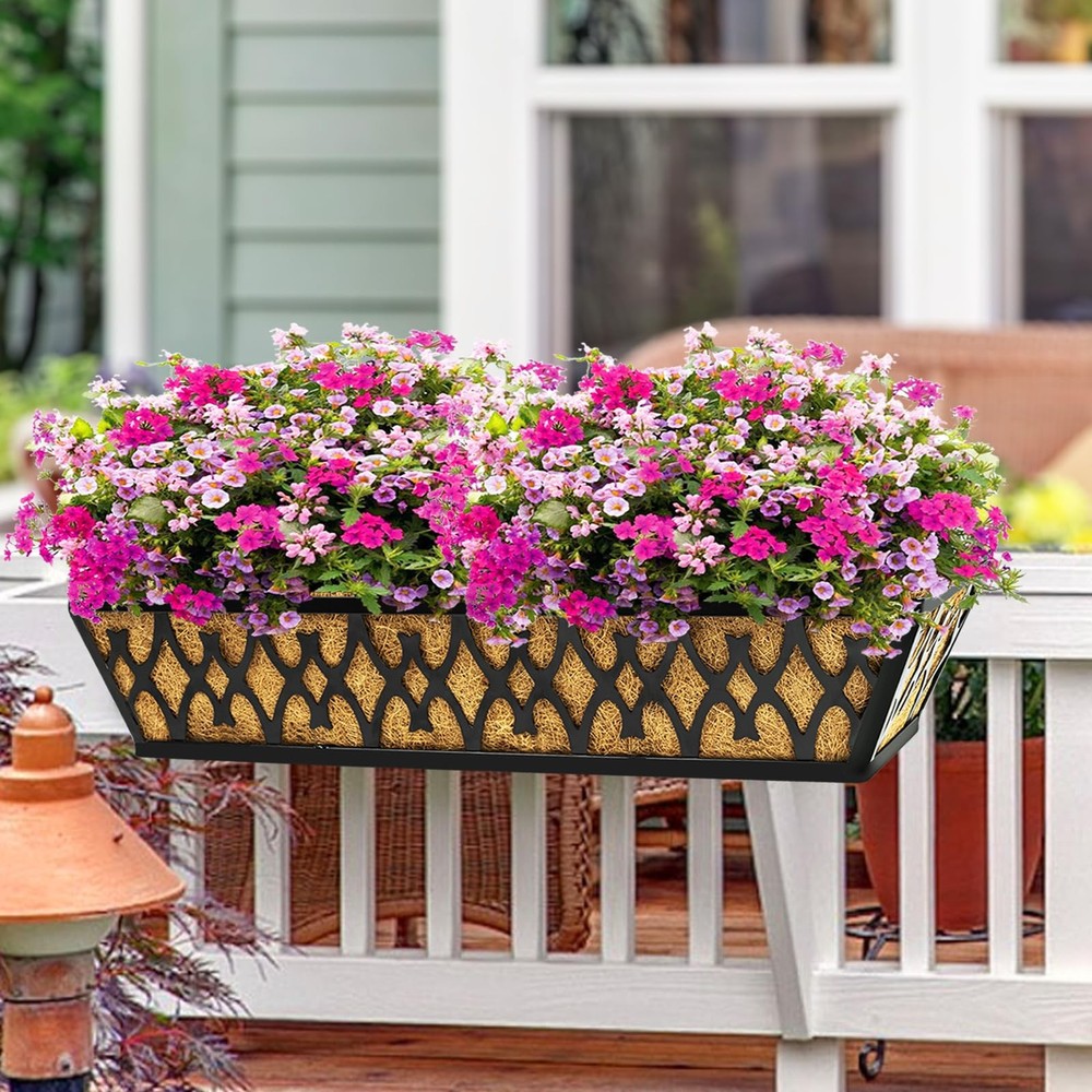 2 Pack 16 Inch Window Boxes Planters Railing Planter Box with Adjustable Brac...