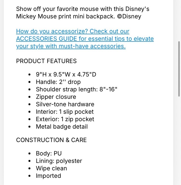 Disney's Mickey Mouse All Over Print Black & White Mini Backpack-NWT