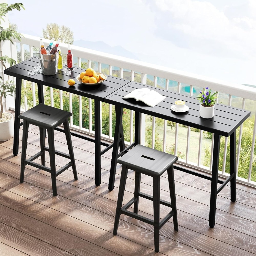 36" Outdoor Bar Table Rectangular High Pub Table W/ Adjustable Foot Pads Patio