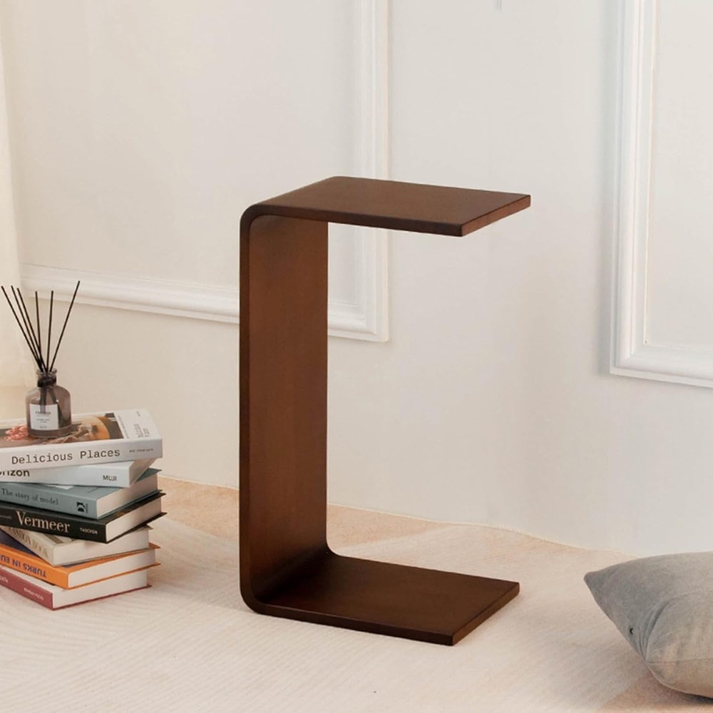 C Shaped End Table Solid Wood Sofa Side Table Couch Bed & Living Room