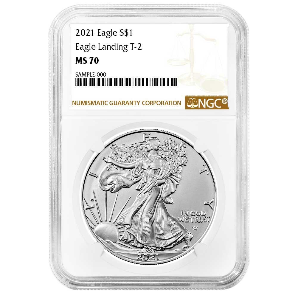 2021 $1 Type 2 American Silver Eagle NGC MS70 Brown Label