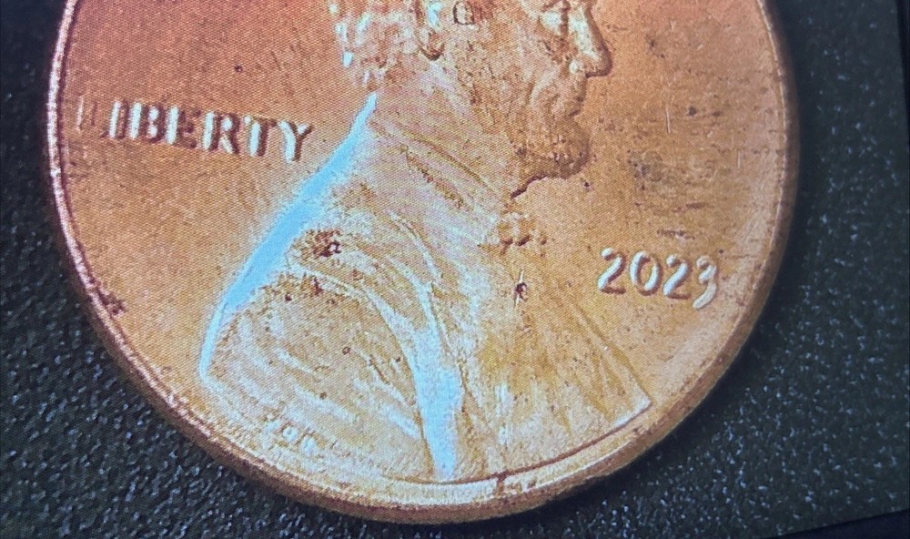 2023 Lincoln Shield Penny Error IBERTY Missing Letter L Obverse Struck Through