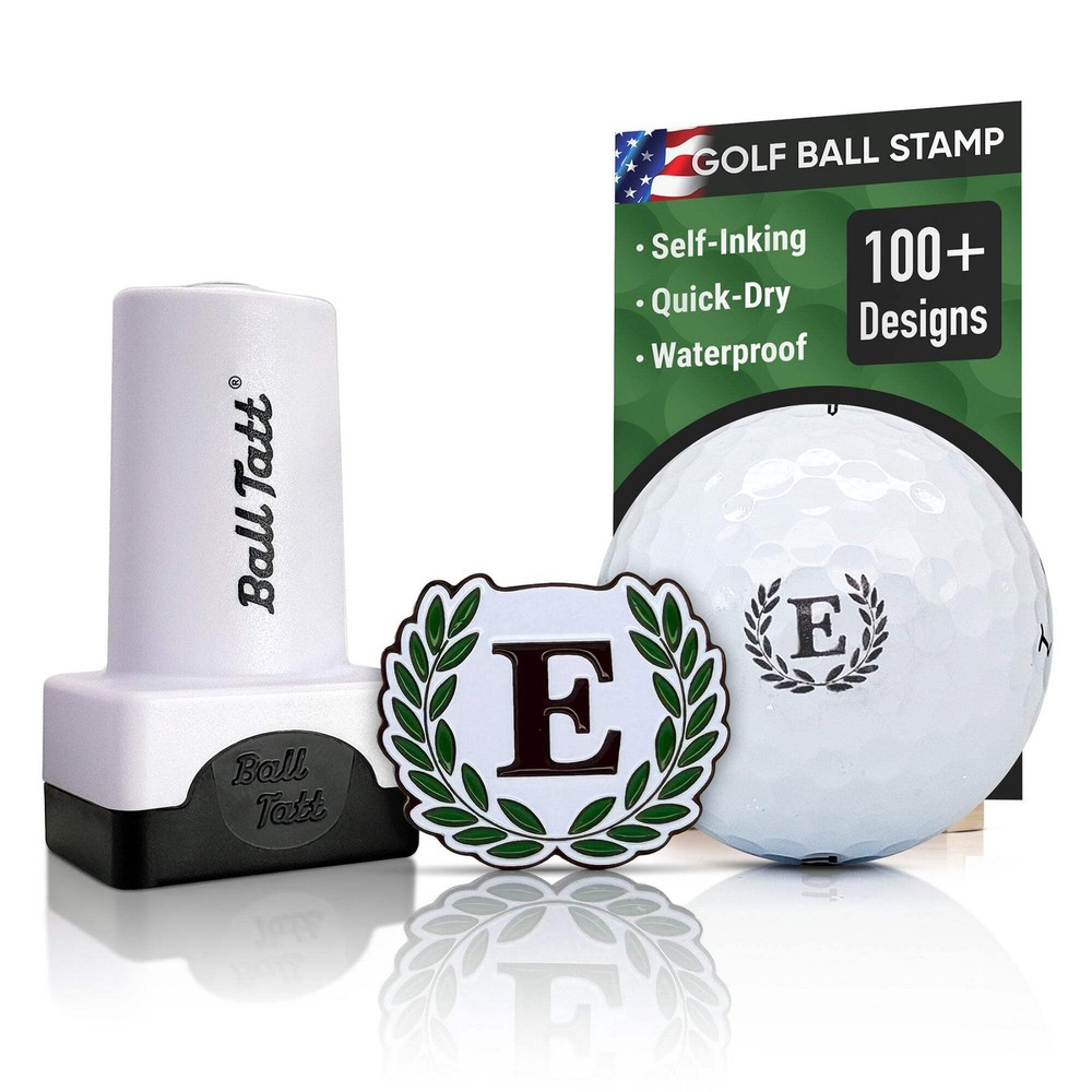 Ball Tatt - E Initial Golf Ball Stamp Self-Inking with Monogram Ball Marker