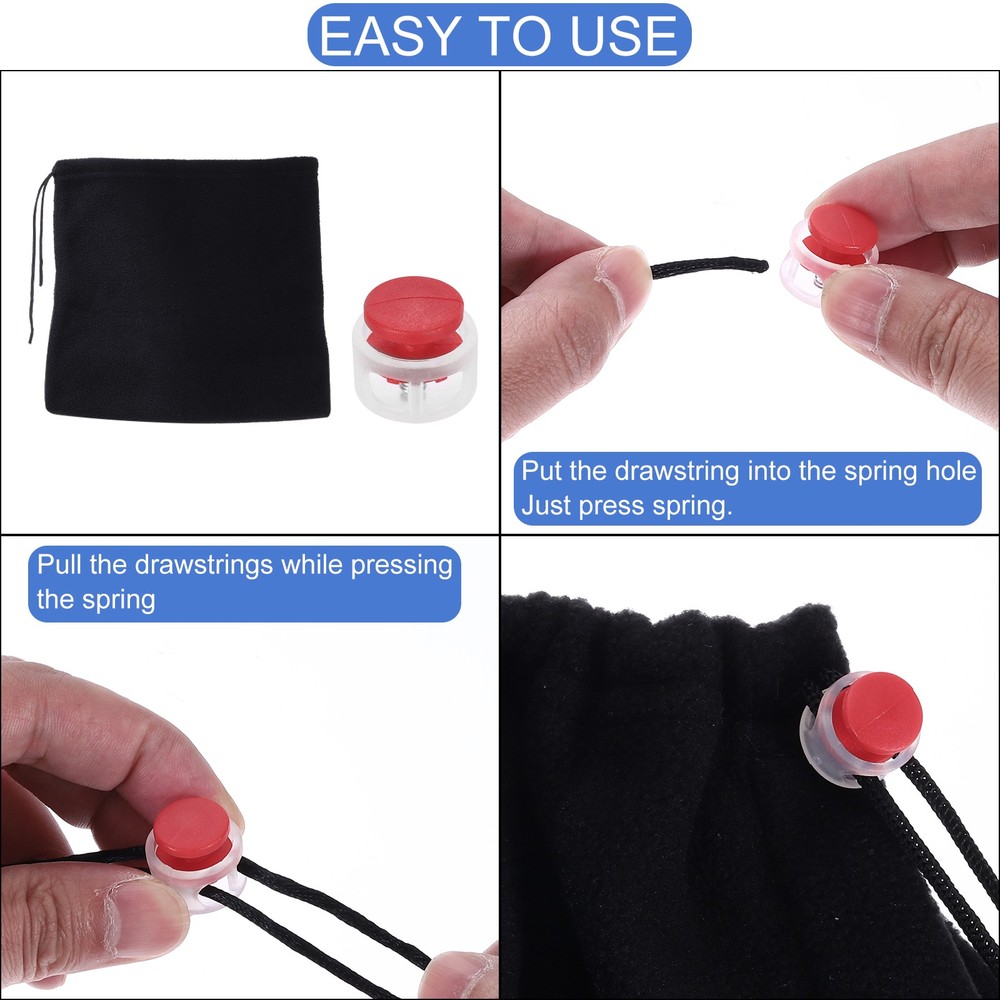 25Pcs Plastic Spring Cord Lock Double Hole Round Stopper Transparent Black
